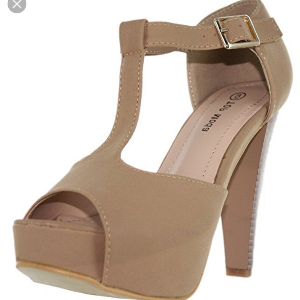 Top Moda Tan Peek Toe Ankle Strap Heels